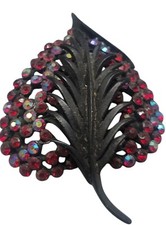 Broche Karu Arke Leaf com strass vermelho e intrincado metal preto vintage, usado comprar usado  Enviando para Brazil