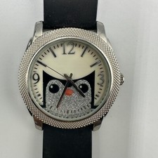 Relógio Penguin Feminino Tom Prata Mostrador Glitter Pulseira de Silicone Preta Nova Bateria comprar usado  Enviando para Brazil