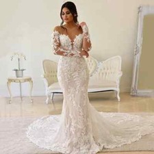 Elegante vestido de noiva sereia namorada pescoço sem costas renda aplique vestido de noiva, usado comprar usado  Enviando para Brazil
