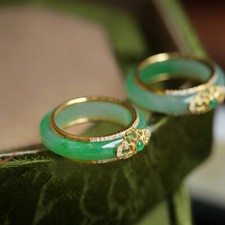 1 pieza de anillos de jade para mujer verde natural plata 925 moda diseñador de joyas segunda mano  Embacar hacia Mexico