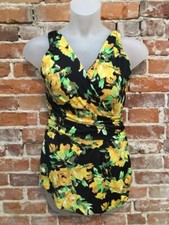 Usado, Maiô Denim & Co praia amarelo floral decote em V saia frontal franzida peça única novo comprar usado  Enviando para Brazil