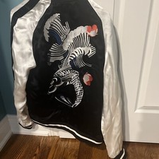 Jaqueta Zara Preta Jaqueta Sukajan Masculina Grande Koi Fish Bordada Zara Man comprar usado  Enviando para Brazil
