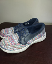 Sapatos femininos Skechers barco 7M flexível conforto tapete de goga slip on azul marinho multicolor comprar usado  Enviando para Brazil