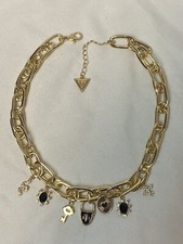 Guess Colar Berloque Corrente Esmaltada Tom Dourado Strass Cadeado Chave Cruz Coração comprar usado  Enviando para Brazil