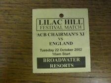 2002 ticket cricket for sale  BIRMINGHAM