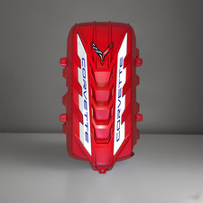 Tampa do motor C8 Corvette 6.2L - Tocha vermelha, acabamento lateral branco, decalques com letras azuis, usado comprar usado  Enviando para Brazil