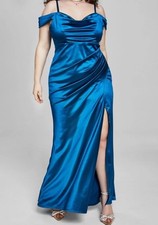 Vestido longo de cetim azul fora do ombro trem caprichoso formatura gala de fada escura, usado comprar usado  Enviando para Brazil