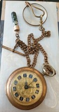 Usado, ANTIGO RELÓGIO DE BOLSO E CORRENTE ALARME G/F, OURO 9 QUILATES OPALA PRETA FOB E VIDRO DE LEITURA  comprar usado  Enviando para Brazil