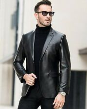 Blazer masculino clássico pele de cordeiro couro real casaco de dois botões jaqueta preta macia comprar usado  Enviando para Brazil