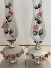 2 abajures de mesa de cabeceira meados do século Capodimonte com base de mármore - com tons, botões de rosa comprar usado  Enviando para Brazil