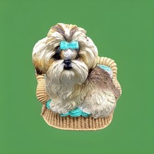 Estatueta de cachorro Shitzu em cesta com arco turquesa - 5,5” de altura comprar usado  Enviando para Brazil