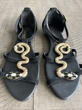 Sandálias planas Carmen Steffens ouro preto metal serpente cobra tamanho 8 EUA 39 UE comprar usado  Enviando para Brazil