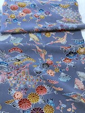 @@ Tela de seda kimono japonés vintage / crepé Chirimen, azul-gris AP86 segunda mano  Embacar hacia Mexico