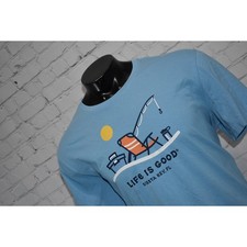 Usado, Camiseta Life Is Good Masculina Tamanho XL Pesca na Praia Espreguiçadeira Triturador Azul Claro  comprar usado  Enviando para Brazil