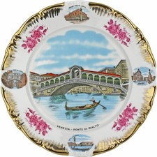 Prato de lembrança de porcelana vintage Veneza Venezia Ponte di Rialto rosas rosa Itália, usado comprar usado  Enviando para Brazil