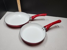 2 frigideiras antiaderentes de cerâmica, 8,5" e 7", brancas e vermelhas comprar usado  Enviando para Brazil