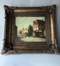 Pintura a óleo vintage emoldurada – R. MacDowel – Cena de vila europeia comprar usado  Enviando para Brazil