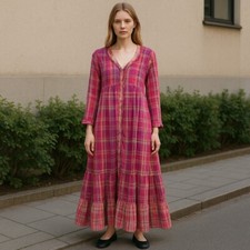Anthropologie Sukienka S Damska Wielokolorowa Warstwowa Długi rękaw Maxi Dekolt w serek Bawełna na sprzedaż  Wysyłka do Poland