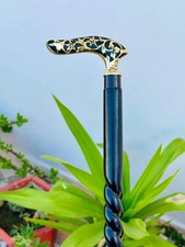 Bengala de madeira artesanal vitoriana cabo de cabeça de folha de flor bronze comprar usado  Enviando para Brazil