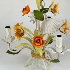 Candelabro de metal vintage francês 3 braços lindo toleware laranja e amarelo flores comprar usado  Enviando para Brazil