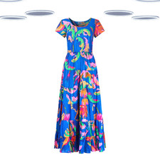 Vestido maxi feminino Ex Joe Browns manga curta estampa tropical enrugado azul comprar usado  Enviando para Brazil