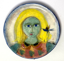 Placa de cerâmica 3,5" Polia Pillin Studio arte linda menina loira e pássaro comprar usado  Enviando para Brazil