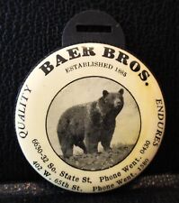RARO Baer Brothers Est 1885 Arkansas Bear Fiberboard Celluloid Watch Fob Vintage comprar usado  Enviando para Brazil
