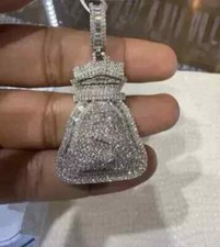 Usado, Pingente de bolsa de dinheiro personalizado moissanita real corte redondo 2,50 CT folheado a ouro branco 14k comprar usado  Enviando para Brazil