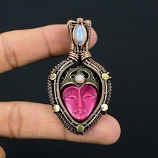 Pingente de pedra da lua rosa esculpido rosto de osso feito à mão pedras preciosas fio de cobre envoltório comprar usado  Enviando para Brazil