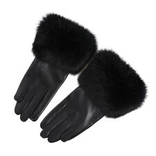 Usado, Luvas femininas de couro genuíno acabamento de pele de coelho punho forrado de veludo condução de inverno comprar usado  Enviando para Brazil