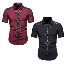 Usado, Camiseta masculina gótica punk rock manga curta camiseta PU patchwork steampunk comprar usado  Enviando para Brazil