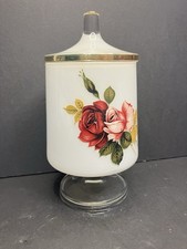 Jarro boticário de vidro vintage Virgínia Ocidental rosa rosas vermelhas branco fosco com tampa comprar usado  Enviando para Brazil