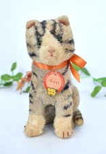 RARO VINTAGE ANTIGO GATO RÍGIDO SUSI PELÚCIA DE SEDA DÉCADA DE 1940 etiqueta peito gatinho sentado, usado comprar usado  Enviando para Brazil