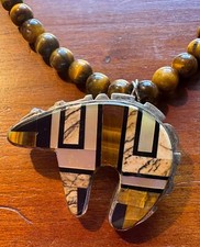 Usado, Pingente Navajo Multistone Olho de Tigre Esterlina Calvin Begay Spirit Bear comprar usado  Enviando para Brazil