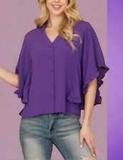 Blusa feminina L Love babado manga morcego botão frontal gola V S (4/6) roxa comprar usado  Enviando para Brazil