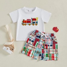NOVO Conjunto de Roupas Shorts Xadrez Masculinos Aplique de Trem Volta às Aulas comprar usado  Enviando para Brazil