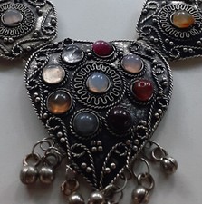 Colar Gargantilha Vintage Tom Prata Pedras Preciosas Feito à Mão Turco Boho comprar usado  Enviando para Brazil