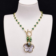 Colar corrente coração cristal verde pingente pérola cultura flor concha mãe comprar usado  Enviando para Brazil