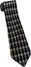 Elegante gravata de seda executiva Van Heusen 60”x3,75” Fleur De Lis Saints azul marinho e dourado, usado comprar usado  Enviando para Brazil