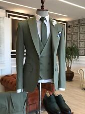 Terno masculino verde pico lapela blazer formal negócios noivo smoking casamento 3 peças, usado comprar usado  Enviando para Brazil