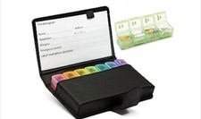Organizador de píldoras 4x/día 7 días cajas y estuche grandes para píldoras AM PM 28 días negro  segunda mano  Embacar hacia Mexico