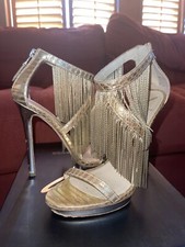 Sandálias com franjas em excelente estado usado - B Brian Atwood Cassiane ouro pele de cobra comprar usado  Enviando para Brazil
