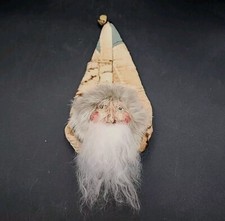 Enfeite de cabeça de Papai Noel de Natal feito à mão barba encaracolada colcha antiga chapéu acabamento de pele comprar usado  Enviando para Brazil