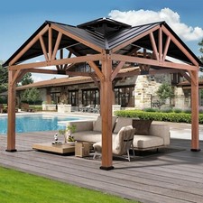 Usado, Gazebo de madeira de cedro 12’ x 12’, resistente gazebo rígido com telhado de aço comprar usado  Enviando para Brazil