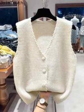 Colete suéter de malha feminino roupas gola V colete sem mangas blusas soltas comprar usado  Enviando para Brazil