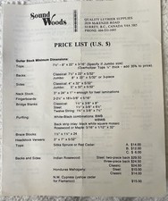 Lista de precios de suministros Sound Woods Luthier Surrey B.C. Canadá segunda mano  Embacar hacia Mexico