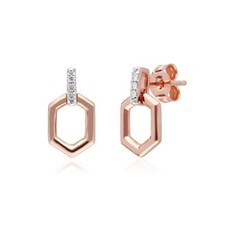 Brincos de ouro rosa 10K com gota de barra sextavada de diamante natural real comprar usado  Enviando para Brazil