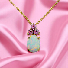 Ouro 10K -Colar de opala e safira rosa -20" -Cabochão corte oval -1,1 g comprar usado  Enviando para Brazil