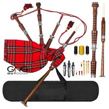 Marrón Gaita Real Stewart Tartán Plateado Montajes Palo de Rosa Highland Gaita comprar usado  Enviando para Brazil