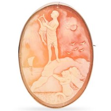 Broche antigo de ouro amarelo Orfeu tocando harpa para sereias camafeu, usado comprar usado  Enviando para Brazil